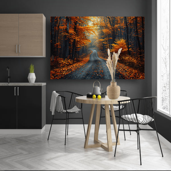Verlaten bospaadje in zwart-wit canvas