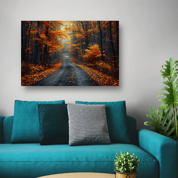 Verlaten bospaadje in zwart-wit canvas