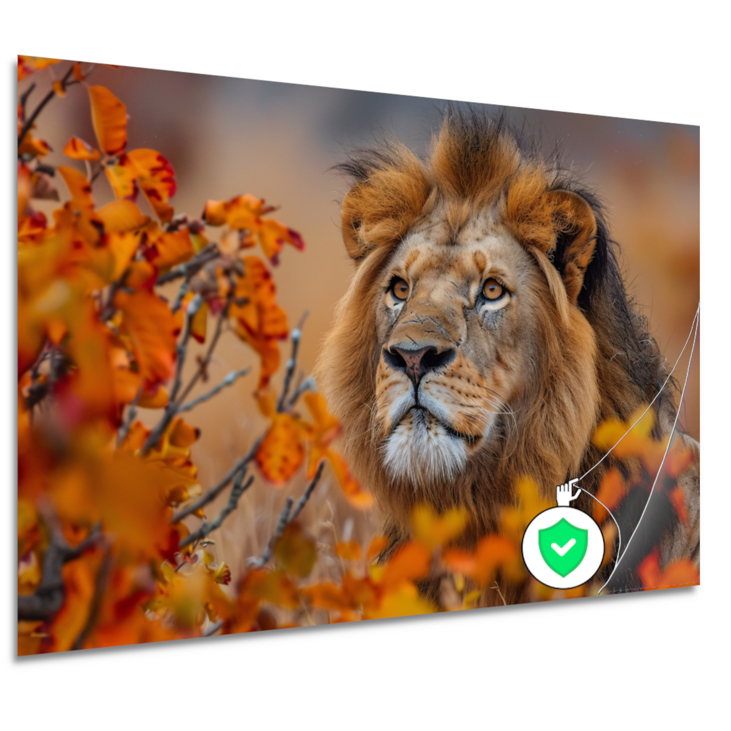 Leeuw in Herfstbladeren - Natuurs Koningschap poster
