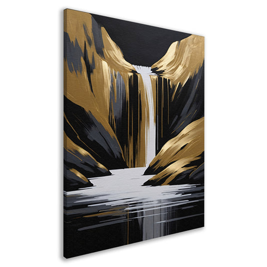 Gouden Accenten Abstracte Waterval Monochroom canvas