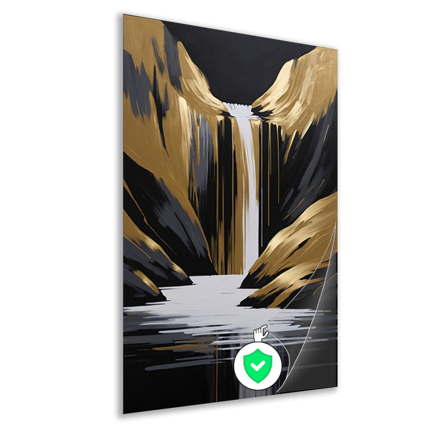 Gouden Accenten Abstracte Waterval Monochroom poster