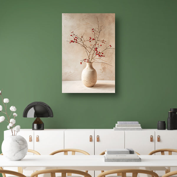 Antieke Vaas met Rode Bessentakken poster