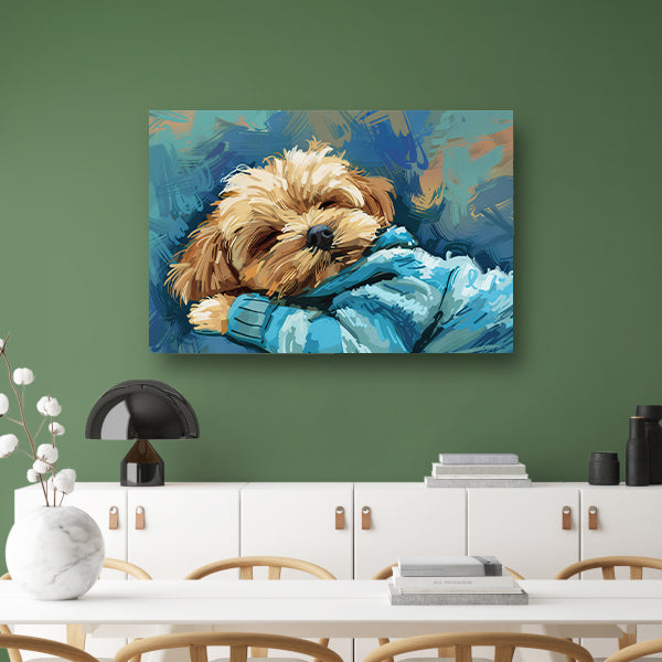 Slapende hond in abstracte kunststijl poster