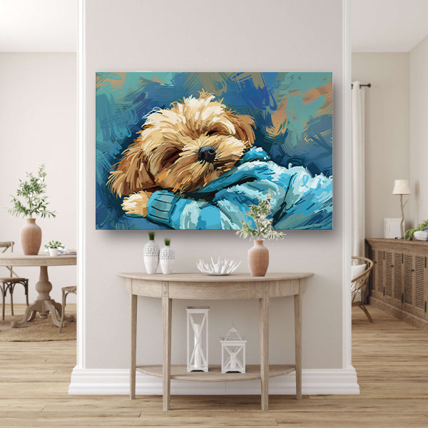 Slapende hond in abstracte kunststijl poster