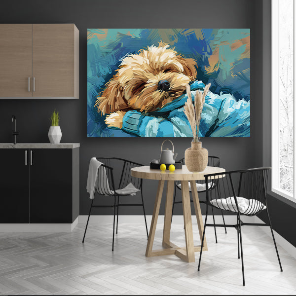Slapende hond in abstracte kunststijl poster