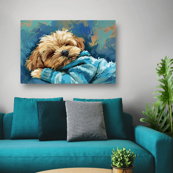 Slapende hond in abstracte kunststijl poster