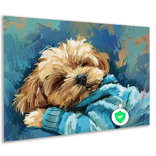 Slapende hond in abstracte kunststijl poster