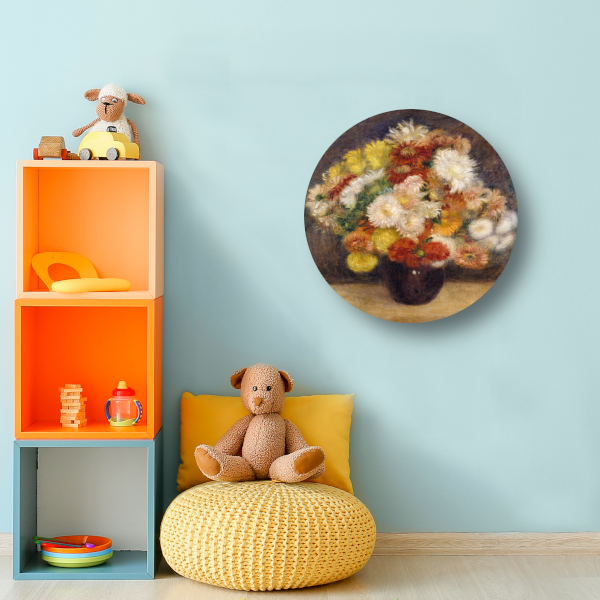 Chrysanten in een vaas - Pierre-Auguste Renoir aluminium muurcirkel
