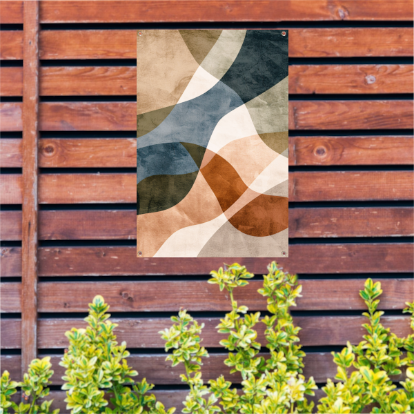 Abstracte Harmonie in Blauw en Bruin tuinposter