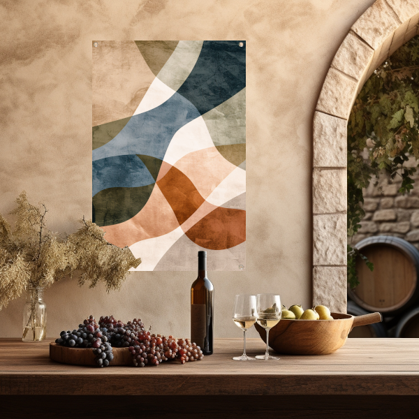 Abstracte Harmonie in Blauw en Bruin tuinposter