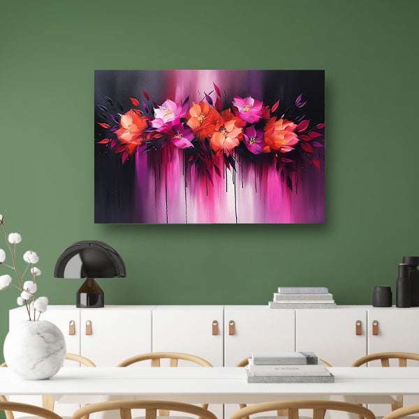 Abstracte kleurrijke bloemen op donkere achtergrond canvas
