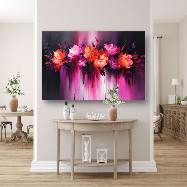 Abstracte kleurrijke bloemen op donkere achtergrond canvas