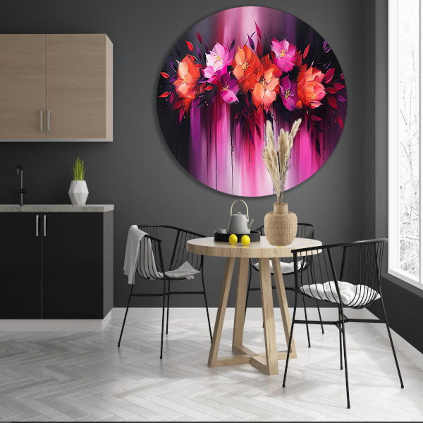 Abstracte kleurrijke bloemen op donkere achtergrond forex muurcirkel