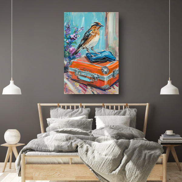 Kleurrijke vogel op vintage koffer acrylglas