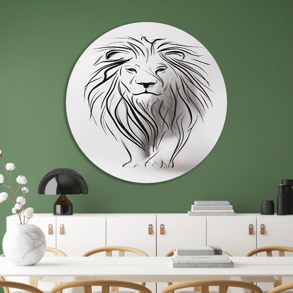 Abstracte leeuw in minimalistische lijnen aluminium muurcirkel