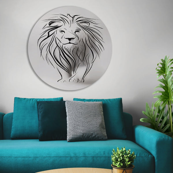 Abstracte leeuw in minimalistische lijnen aluminium muurcirkel