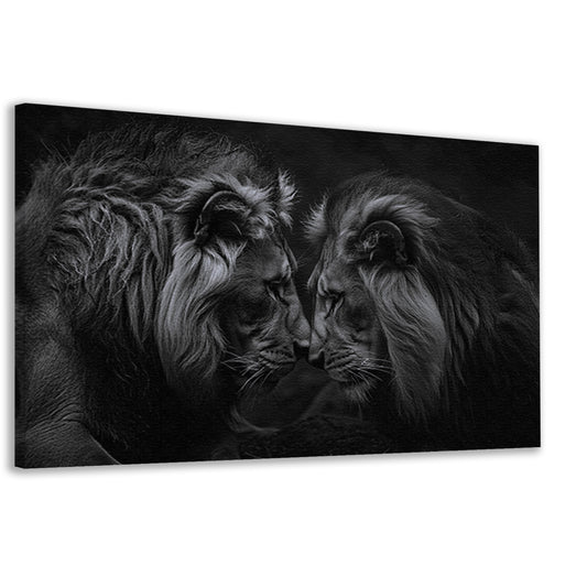 Twee leeuwen in een donkere omgeving canvas