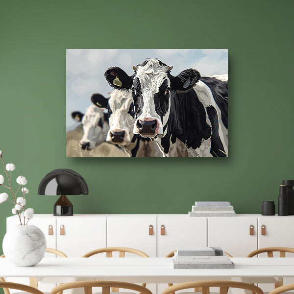 Close-up van zwart-witte koeien in landschap acrylglas
