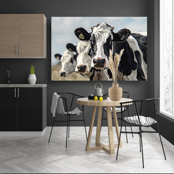 Close-up van zwart-witte koeien in landschap acrylglas