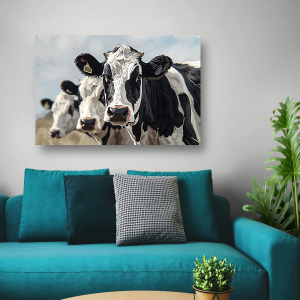 Close-up van zwart-witte koeien in landschap acrylglas