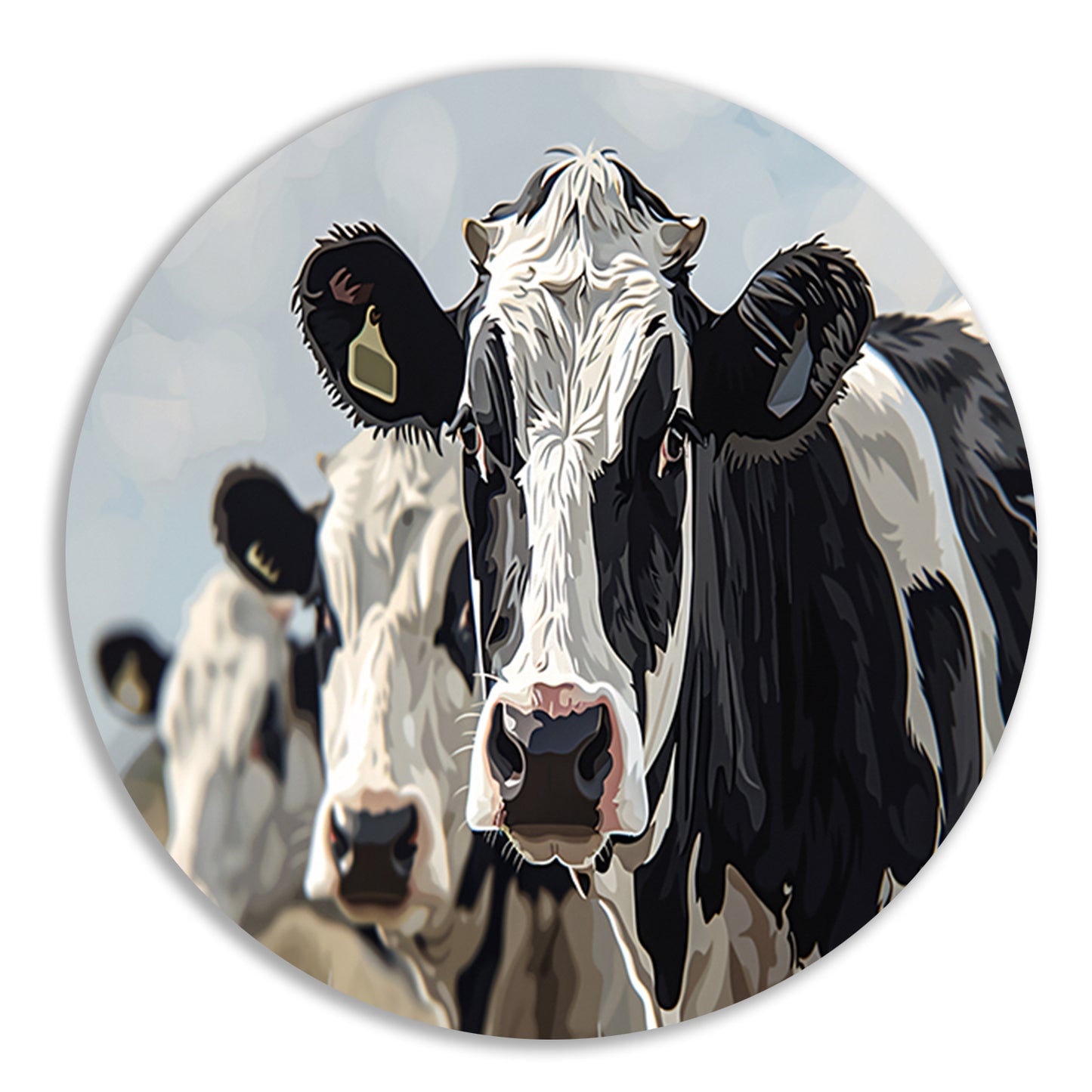 Close-up van zwart-witte koeien in landschap forex muurcirkel