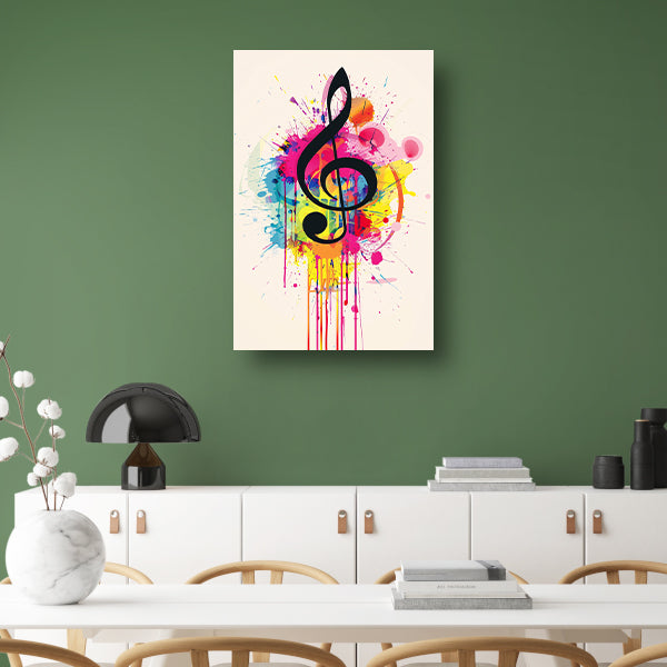 Abstract G-sleutel met Kleurrijk verfspatten canvas met baklijst