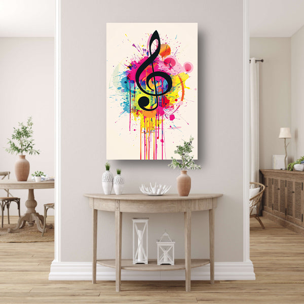 Abstract G-sleutel met Kleurrijk verfspatten canvas met baklijst