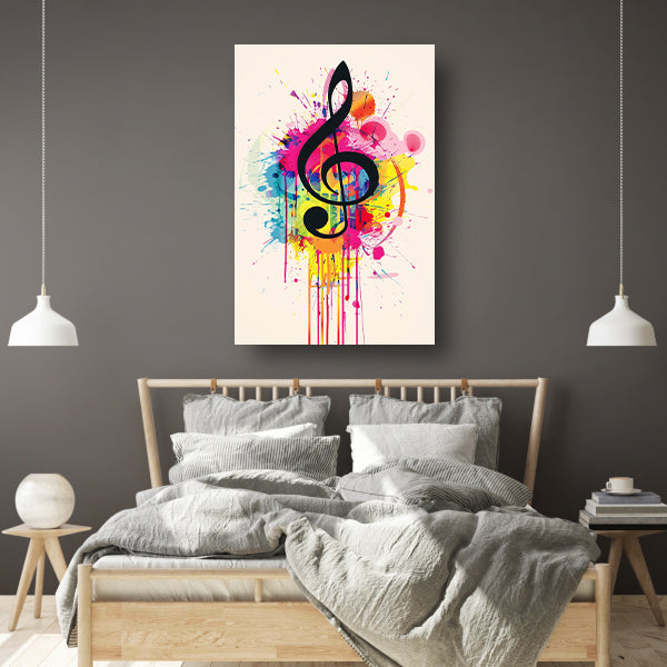 Abstract G-sleutel met Kleurrijk verfspatten canvas met baklijst