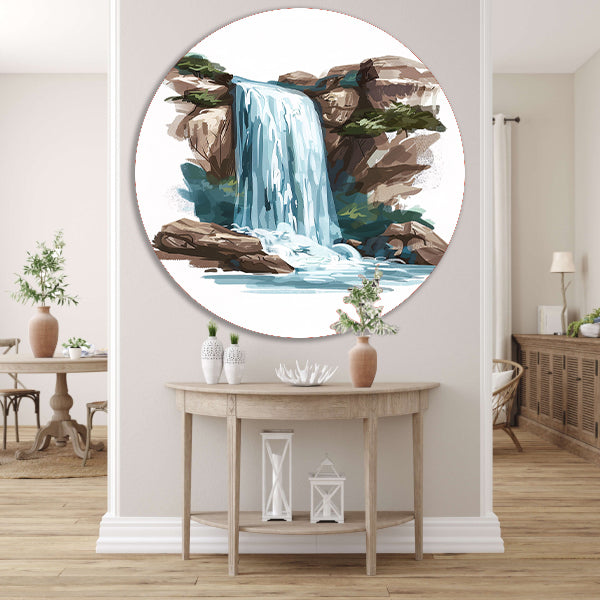 Schilderij van een waterval in de bergen aluminium muurcirkel