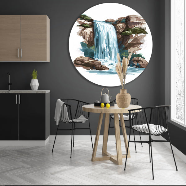 Schilderij van een waterval in de bergen aluminium muurcirkel