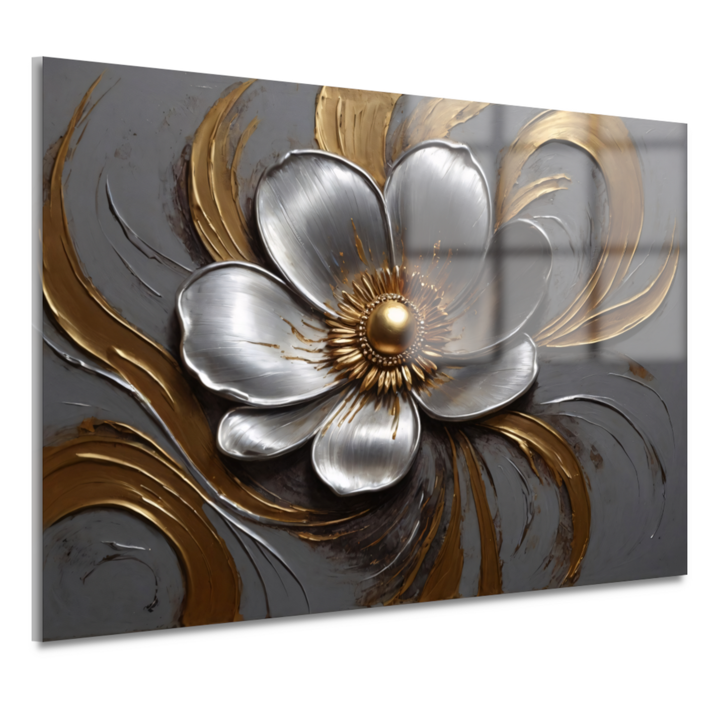 Gouden en Zilveren Bloem in Relief acrylglas