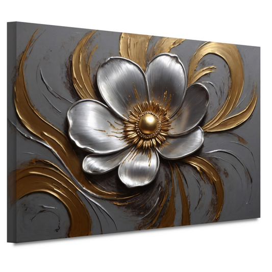 Gouden en Zilveren Bloem in Relief canvas