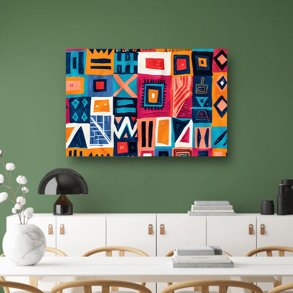 Levendig geometrisch patroon met kleurrijke accenten canvas