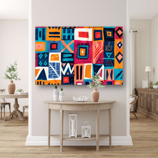 Levendig geometrisch patroon met kleurrijke accenten canvas