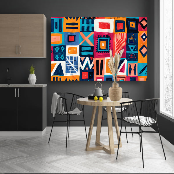 Levendig geometrisch patroon met kleurrijke accenten canvas