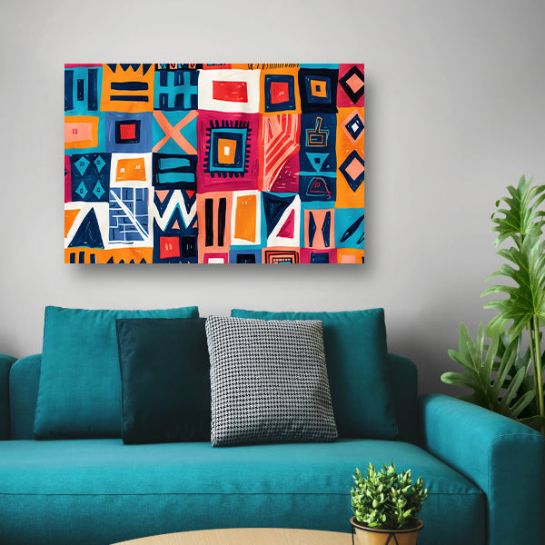 Levendig geometrisch patroon met kleurrijke accenten canvas