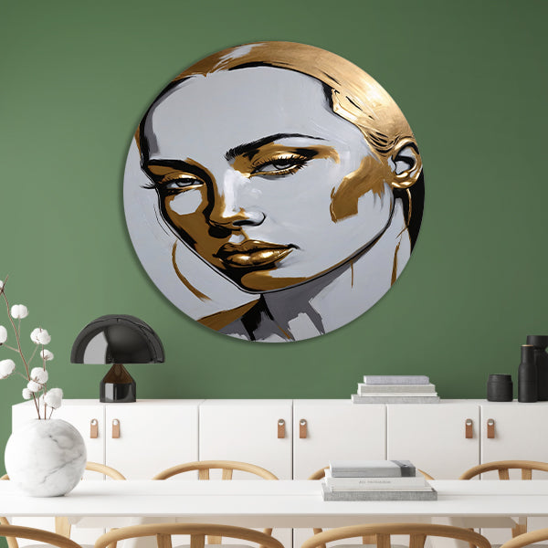 Gouden Portret van een Vrouw met Moderne Kunst aluminium muurcirkel
