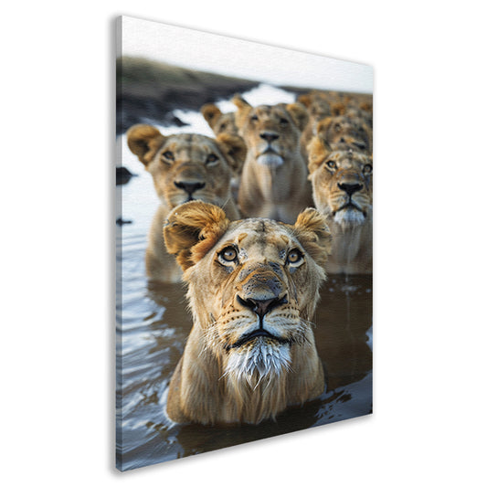 Leeuwen in de waterpoel canvas