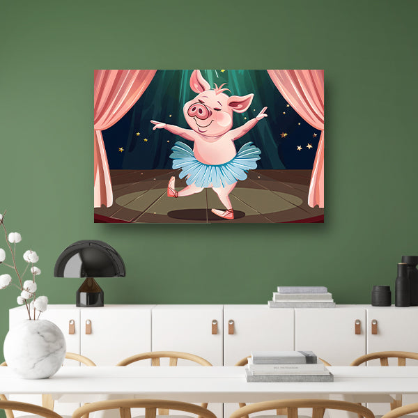 Vrolijk dansend varken in tutu op podium acrylglas