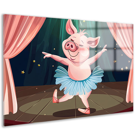 Vrolijk dansend varken in tutu op podium acrylglas