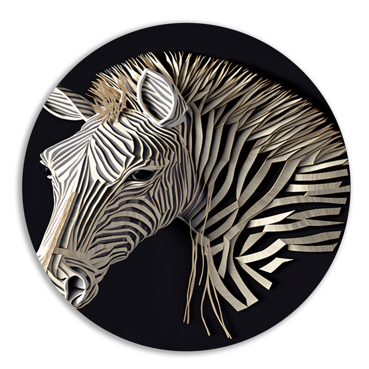 Abstracte zebra, Zwart-wit kunst aluminium muurcirkel