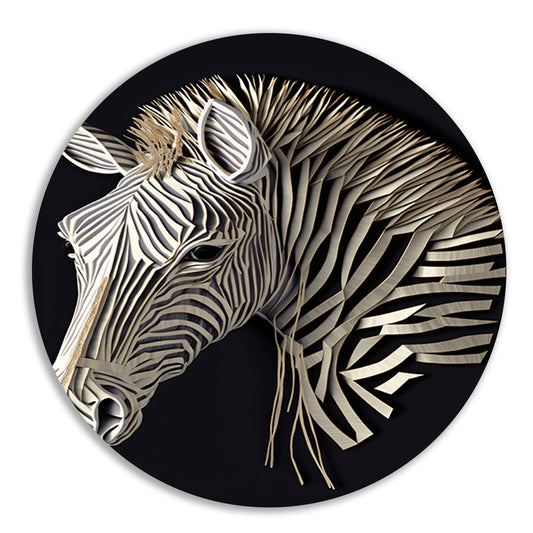 Abstracte zebra, Zwart-wit kunst aluminium muurcirkel