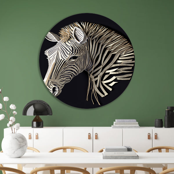 Abstracte zebra, Zwart-wit kunst aluminium muurcirkel