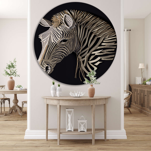 Abstracte zebra, Zwart-wit kunst aluminium muurcirkel