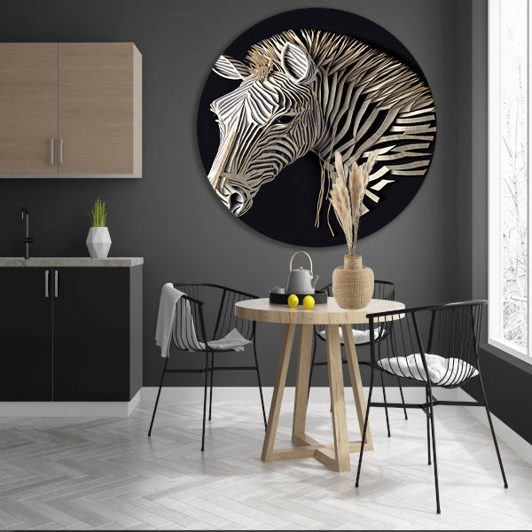 Abstracte zebra, Zwart-wit kunst aluminium muurcirkel