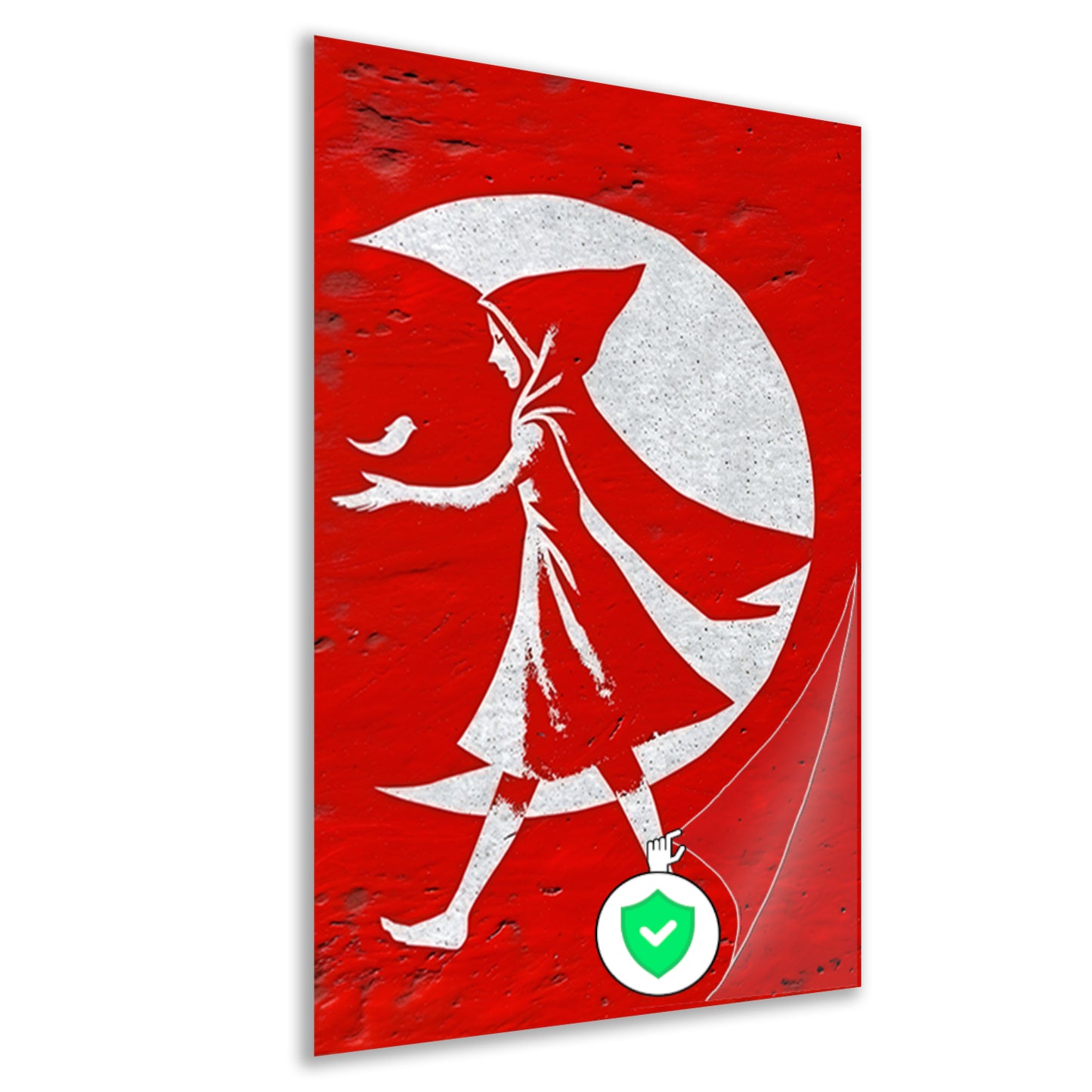 Vrouw in Rode Mantel Wandelt Onder Maan poster