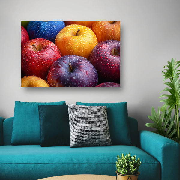 Levendige appels bedekt met dauwdruppels poster