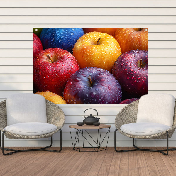 Levendige appels bedekt met dauwdruppels tuinposter