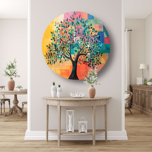 Kleurrijk Abstracte Boomlandschap forex muurcirkel