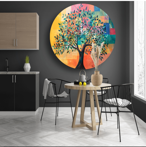 Kleurrijk Abstracte Boomlandschap forex muurcirkel